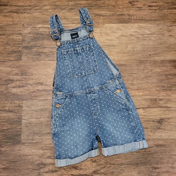 Gap Kids Polka Dot Denim Overall Shorts, Size Medium (8) Regular Fit - EUC - Picture 1 of 5